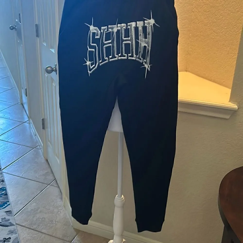 SHHH Bobby Shmurda Mens Medium Graphic Pants Joggers Black Activewear NWOT